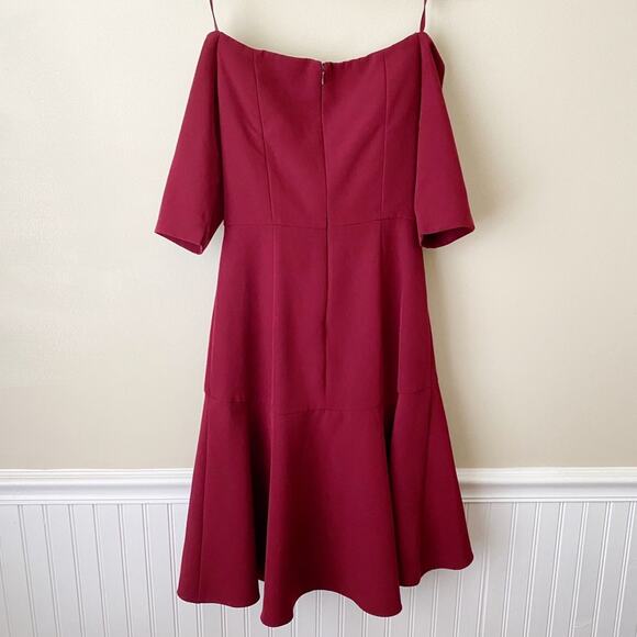 Milly | Bordeaux Italian Cady Nina Crepe Dress Off Shoulder Burgundy Red Size 2 - Picture 5 of 8